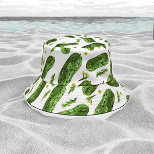Sombrero de Pescador con Estampado de Pepino, Unisex, Casual, para Primavera y Verano, para Uso en Exteriores, Estilo Popelina de Poliéster con Estampado Blanco y Verde - Product Image 2