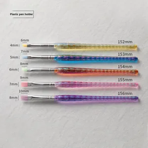 5Pcs Colorful Crystal Handle Nail Art Flat Brush <b>Set</b> <b>Crimped</b> Ferrule Macaron UV Gel Painting Pens - Product Image 3