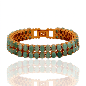 18K chapado en oro amarillo de plata esterlina Esmeralda Natural de piedras preciosas pulsera de tenis de proveedor y fabricante - Product Image 1
