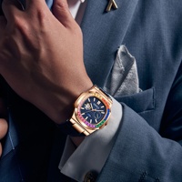ON3855CH ONOLA Montre mécanique pour homme à cadran carré, aiguilles creuses, diamants arc-en-ciel, bracelet en cuir véritable, étanche – Grande Vente