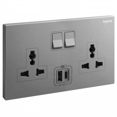 Dual-function three-hole outlet with switch-usb+type a+c