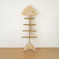 Étagère murale en bois en forme d'arête de poisson pour rangement, avec décorations de poissons, style rétro, pour intérieur, pour articles divers