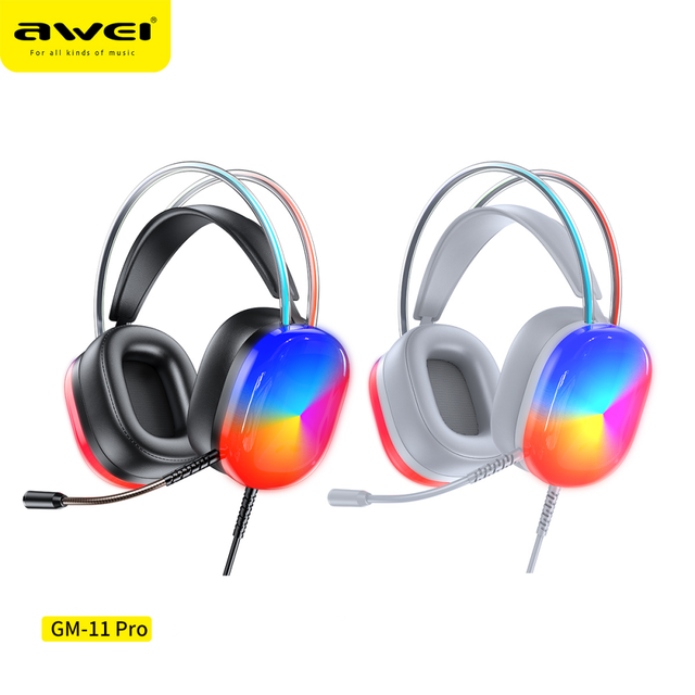 Gaming Over-ear Wired Headphones Subwoofer RGB Lighting Bass Boost Surround Sound External