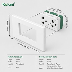 แผงจ่ายไฟติดผนังแบบโมดูลาร์แนวตั้ง Kolani รุ่น 120, 16A 250V ซ็อกเก็ตปลั๊กหลายช่องแบบฝัง 6 รู พร้อมฝาครอบนิรภัย - Product Image 2