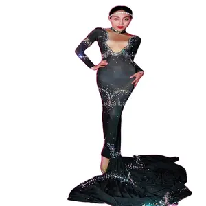 महिला गायक स्टेज कॉस्टयूम डी एस पोशाक डीजे जाज नृत्य नाइट क्लब सभी-में-एक पूर्ण शरीर हीरा कॉस्टयूम