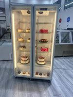 Lemari Pendingin Display Pintu Kaca Vertikal Kapasitas Besar Pendingin Kipas LED 48C Ambient Brake Roda Komersial