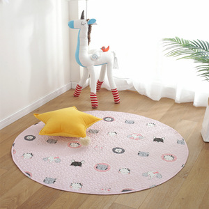 Tapis de jeu rond pour bébé, motif chat rose, antidérapant, pour enfants de 0 à 24 mois, unisexe - Product Image 1