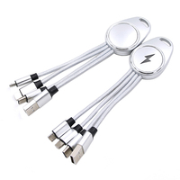 Câble de charge rapide USB LED 3-en-1 avec logo personnalisé, porte-clés, cœur en cuivre pur, lumière LED pour téléphones, imprimantes, scanners de codes-barres