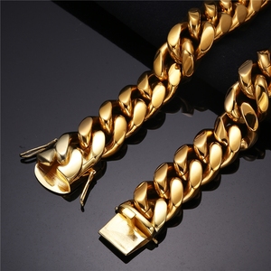 Collana da Uomo di Lusso Hip Hop Placcata Oro 18K, Catena Cubana Miami in Acciaio Inossidabile, Gioielli Placcati Oro Vero - Product Image 4