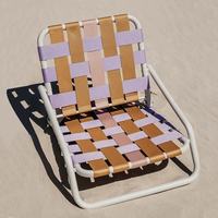 Chaise de plage pliante portable vintage personnalisée avec sangles en toile, siège bas, dossier en plastique et accoudoirs en sangle, pour l'extérieur