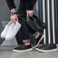 Chaussures décontractées pour hommes, mode printemps-été, noires unies, légères, respirantes, tissées, style mocassins plats à enfiler