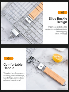 Panier de barbecue de camping avec poignée en bois, conception OEM d'usine, panier de cuisson antiadhésif pour poisson et légumes - Product Image 3