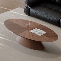 Table basse ovale de style mid-century, table à thé finition noyer rétro, table centrale moderne minimaliste de luxe pour petit salon