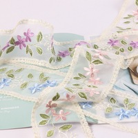 Un seul côté broderie fleur feuilles dentelle bricolage arc cheveux accessoires tir accessoires maison tissu ruban