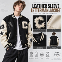 Blouson universitaire en cuir premium pour homme, avec doublure en laine épaisse, style Letterman, baseball, streetwear