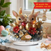 1 Stück Maßgefertigter Oster-Acryl-Schmuck UV-Bedruckt Lasergeschnitten Niedlicher Cartoon-Hase auf Fahrrad Farbverlauf Ostereier Tischdekoration