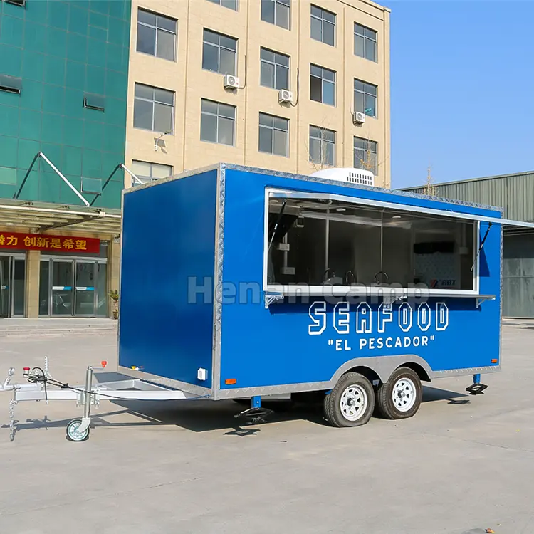 CAMP 13ft square seafood food trucks mobile food trailer fully equipped bubble tea cart with grill and fryer