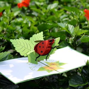 Ladybug Animal Shape 3D Pop-Up Birthday Card with Digital Printing and <b>Matte</b> <b>Varnishing</b> for Gift - Product Image 2