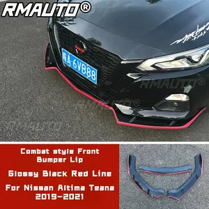 For Nissan Altima Teana 2019-2021 Body Kit Front Bumper Lip Glossy <b>Black</b> Red Line <b>Combat</b> Style Bumper Diffuser Car Accessories - Product Image 1