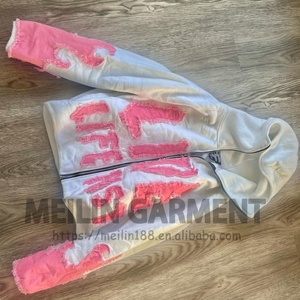 Hoodie zippé pour homme, design personnalisé, 500 g/m², épais, avec patch brodé effet vieilli et délavage acide - Product Image 2