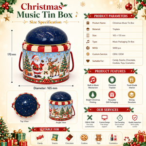 Caja de Metal Giratoria Musical Navideña con Tapa de Domo, de Grado Alimenticio, Impresa a Medida, con Asa de Cuerda, para Galletas y Almacenamiento de Regalos Festivos - Product Image 3