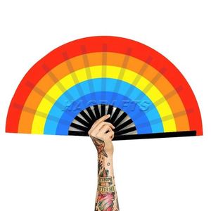 Custom Printed Eco-Friendly <b>Large</b> 33x66cm Holographic Rave Hand <b>Fan</b> Pride Bamboo Crafts Painted with Unique Design - Product Image 2