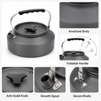 Bouilloire de camping en aluminium anodisé dur, théière et cafetière portables pour l'extérieur, poignée en silicone pliable résistante à la chaleur, chauffage rapide