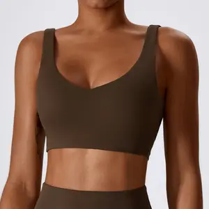 Customizable Solid Color Sleeveless V Neck Gym Outside Wear Crop Tank Top Yoga Vest Plus Size Bra Women