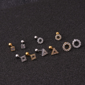 16g in acciaio inox vite posteriore orecchini a triangolo quadrato cerchio Cz orecchio cartilagine elica Tragus Rook Conch Piercing orecchino - Product Image 4