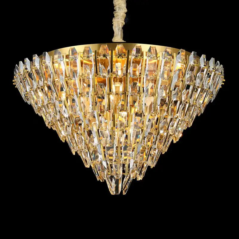 Hotel Lobby Modern Gold Crystal Hanging Chandelier Pendant Light Indoor Decoration Lamp Wedding Chandelier