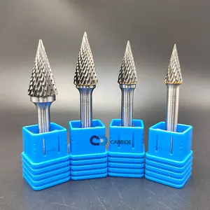 Wholesale 6mm/6.35mm 1/4 Inch Cone Pointed Shape Double Cut End Grinding Die Grinder Bits Tungsten Rotary File Carbide Burr