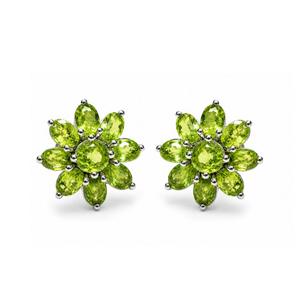 Boucles d'oreilles clous florales en argent sterling 925 plaqué rhodium avec péridot - Product Image 3