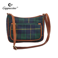 Tas Dompet Kanvas Mewah untuk Wanita Merek Terkenal Tas Tartan Desainer Muda dengan 3 Kantong Resleting