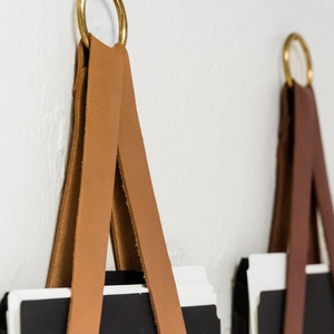 Wall-mounted bookshelf, leather hanging rope <b>shelf</b>, entryway/study wall storage and decoration <b>shelf</b>, custom-made. - Product Image 4