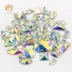 Mixed Shape K9 Glass Crystal AB Sew On Rhinestones
