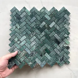 Penjualan paling laris pabrik Tiongkok desain ubin mosaik marmer Herringbone hijau