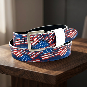 Ceinture de baseball décontractée avec motif drapeau américain, impression par transfert thermique, boucle rectangulaire argentée, design durable - Product Image 2