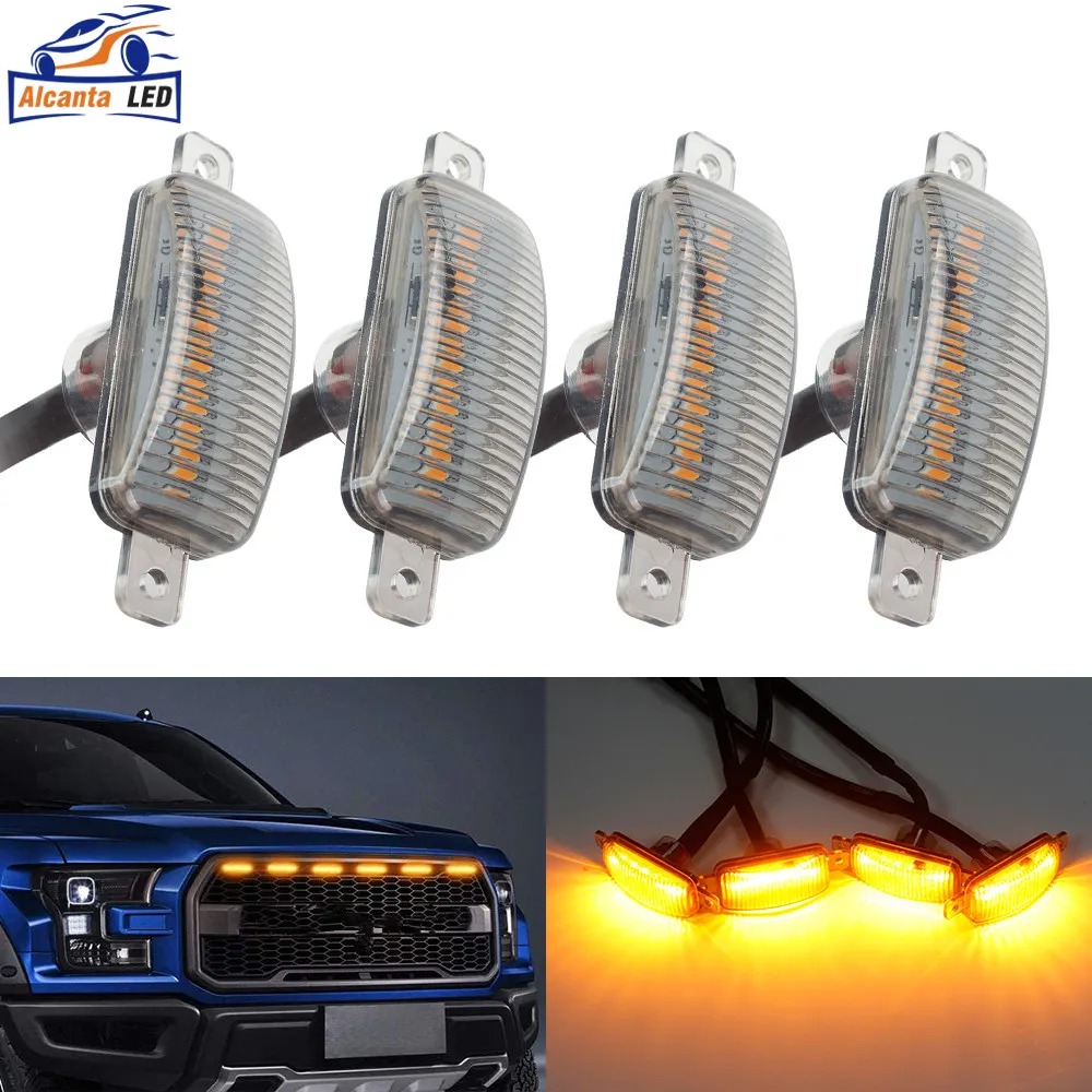 4x Lampu Penanda Kisi Depan LED 12 Mobil Amber Lensa Asap untuk Modifikasi Kendaraan Pickup Otomatis Lampu Penanda Kisi Tahan Air