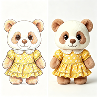 Peluche Panda Marron Moelleux Kawaii Style Dessin Animé avec Robe Florale Vintage à Volants et Col en Dentelle Délicat