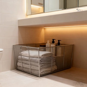 Phong cách công nghiệp Thời Trang OEM thép không gỉ Dây Kim Loại lưu trữ làm sạch giỏ xử lý màu bạc tùy chỉnh kích thước - Product Image 5