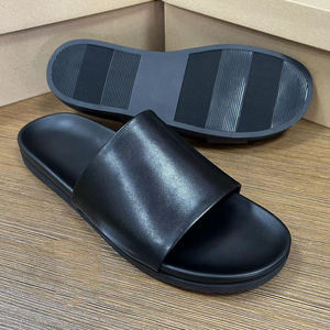 2025 New Designer Open <b>Toe</b> Men's Genuine Leather Flat Slides Slippers Non-slip Men's Slippers Outdoor Breathable casual shoes - Product Image 2