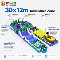 Castillo Inflable Gigante con Tobogán, Temática de Barco Pirata, Pista de Obstáculos Inflable Comercial de 30m para Niños