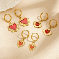 RINHOO Boucles d'oreilles pendantes en acier inoxydable plaqué or 18 carats avec émail INS, motif cœur, fleur, poisson, pour femme, tendance
