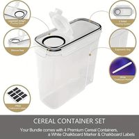 Ensemble de 4 contenants de rangement pour céréales de cuisine, 4L, hermétiques, avec couvercles, sans BPA, distributeurs de céréales pour garde-manger