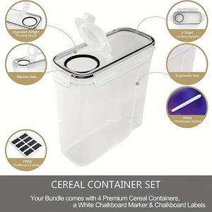 Bộ 4 Hộp Đựng Ngũ Cốc Nhà Bếp, Dung Tích 4L, Có Nắp Đậy Kín Khí, Không Chứa BPA, Dùng Để Đựng Ngũ Cốc Trong Tủ Đựng Đồ - Product Image 5