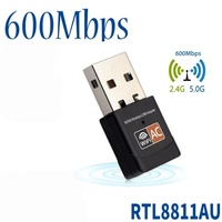 Adaptateur Réseau Sans Fil Mini 600 Mbps avec Chipset RTL8811AN, Double Bande 2.4 GHz, Dongle WiFi USB, Prise en Charge du Point d'Accès AP pour Ordinateur Portable et de Bureau