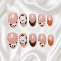 Tips Kuku Almond Motif Leopard 10 Pcs Amber Tip Putih 3d Bunga Perak Glitter Art Set Kuku Almond Tebal French Tip