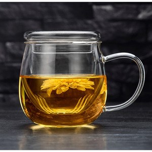 Taza de Té de Vidrio Resistente al Calor con Tapa, Juego de Tres Piezas, para Oficina, Color Sólido, Taza para Bebidas - Product Image 4