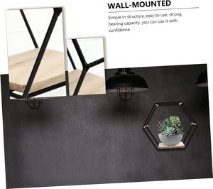 Lot de 3 étagères murales flottantes hexagonales en métal cloison de rangement moderne en bois noir pour garage - Product Image 2