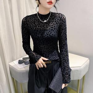 Thời Trang Mới Họa Tiết Da Báo Trong Suốt Gợi Cảm Áo Khoác Ngoài Mặc Bên Trong Lưới Áo Thun Đáy Áo Sơ Mi Top Nữ Thời Trang - Product Image 4